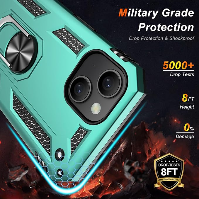 IKAZZ for iPhone 14 Plus Case 6.7 Inch with Screen Protector,Military Grade Shockproof Heavy Duty Protective Phone Cover Pass 16ft Drop Test with Magnetic Kickstand Car Mount Holder,Turquoise