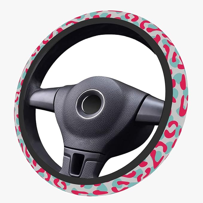 Unique Cheetah Leopard Print Steering Wheel Cover for Women Men Anti-Slip Breathable and Sweat Absorption Universal 15 Inch Steering Wheel Cover