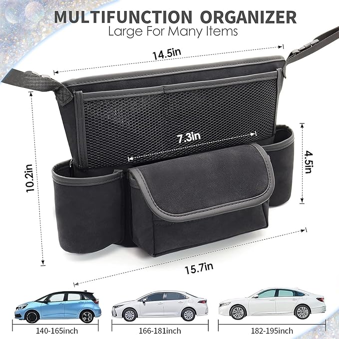 White Diamand Car Handbag Holder Between Seats Bling Crystal Car Storage Bag Large Capacity Purse Phone Ipad Automotive Consoles Organizer Safe Barrier of Backseat Pet Kids