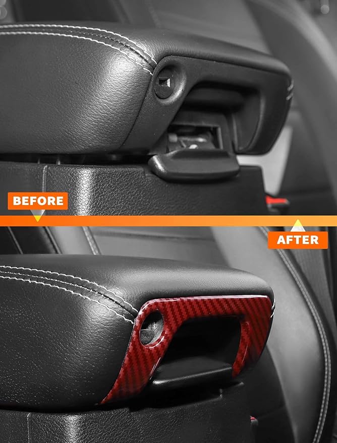 Savadicar Red Carbon Fiber Interior Accessories - Armrest Switch Bezel Trim Cover for 2018-Present Jeep Wrangler JL JLU 4XE & Gladiator JT - Premium Texture Interior Decor Upgrade Option, 1-Piece