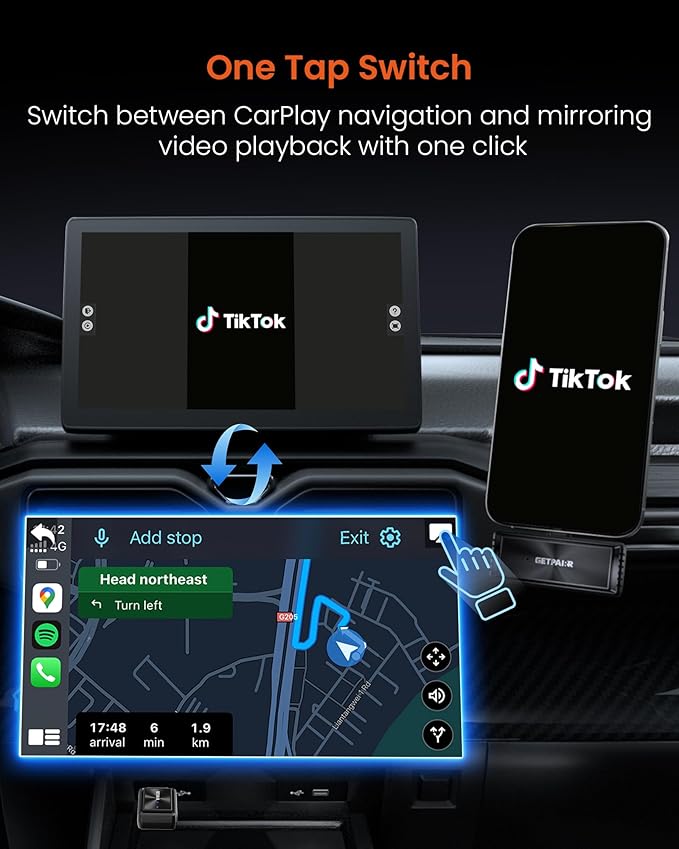 Wireless CarPlay Adapter & All-Platform Wireless Screen Mirroring GETPAIRR Cast- No Lag Streaming for iOS/Android, Dual Connection, WiFi 6/Bluetooth 5.4, Plug & Play, OTA Update (2025 Newupgrade)