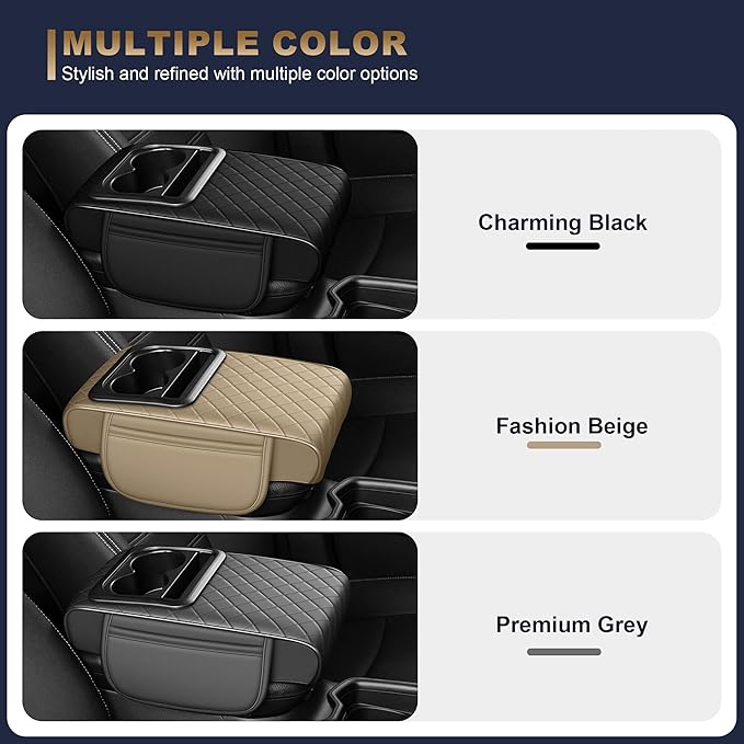 YORKNEIC Upgraded Car Center Console Cover with Cup Holder 2 Storage Bags - Faux Leather Arm Rest Cover Fit for Ford Maverick,Middle Console Cover Multi-Functional Car armrest Cushion(Black)