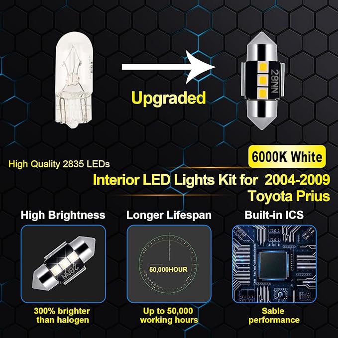 EASY EAGLE LED Interior Car Lights for Toyota-Prius-2004-2009: 11 Piece Kit White LED Light Bulbs - Super Bright 6000K + Install Tool