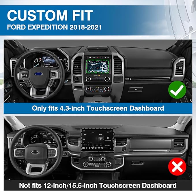 KUST Car Dash Cover for Ford Expedition 2018-2021 (Only fits 4.3-inch Touch Screen Dashboard. Not fits 12-inch/15.5-inch Touch Screen Dashboard) Dashboard Cover Non-Slip Accessories for Expedition