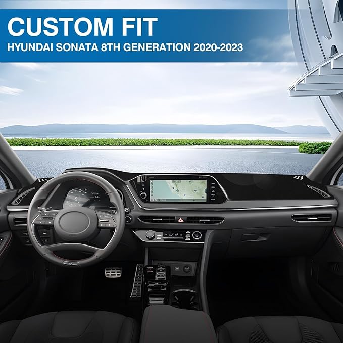 KUST Car Dash Cover for Hyundai Sonata 2020-2023 (Only fits for 8.0-inch Touch Screen Dashboard) Polyester Dashboard Cover Non-Slip Interior Accessories for Sonata Custom Fit Dash Mat No Glare Black