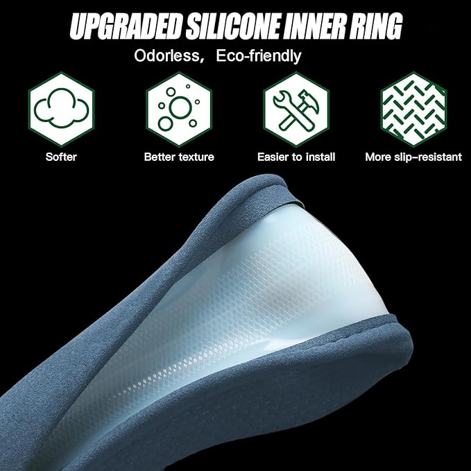 Suede Steering Wheel Cover with Upgraded Silicone Inner Ring, Anti Heat, Breathable, Anti-Slip, Leather Universal 14.5 to 15 inch Steering Wheel Cover (Pure Blue)