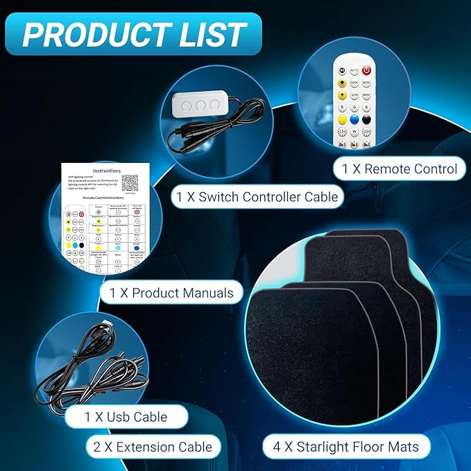 Starlinkmats Mats, Starlinkmats LED Car Floor Mats, Starlight Floor Mats for Cars, Black Automotive Carpet, App Control Car Mats，Waterproof and Washable, Creates a Romantic Atmosphere for Dates