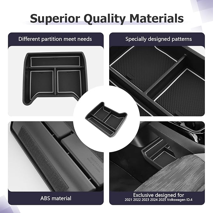 LUWU 2025 ID4 Lower Center Console Tray Storage Box for 2021 2022 2023 2024 2025 ID.4 Accessories 2025 ID 4 Armrest Console Organizer ABS Material White-trim