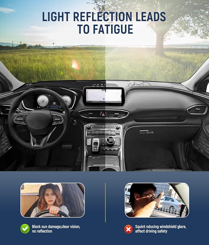 BIBLOZ Dash Cover for Hyundai Santa Fe 2019-2023 Accessories Black Flannel Dashboard Cover Mat Car Dashboard UV Sun Protection