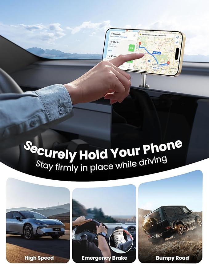 Vacuum Magnetic Phone Holders for Your Car, Upgraded Nano Gel Suction Car Phone Holder, 360° Adjustable Car Phone Mount for MagSafe, Foldable Phone Mount for Car for iPhone & Android