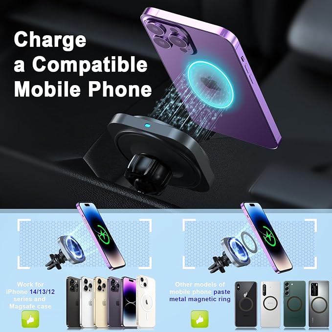 OHLPRO Dashboard Magnetic Phone Holder for iPhone MagSafe Car Mount Charger, Windshield Suction Wireless Car Charger, Car Vent Charging Stand for iPhone 17 16 15 14 13 Pro Max Mini