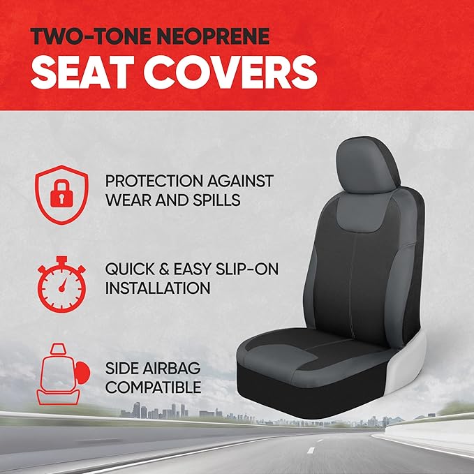 Motor Trend 2 Waterproof Front Seat Covers + 2 Trimmable Floor Mats – Universal Fit Car Interior Combo Set for Cars, Trucks, SUVs & Vans – All-Weather Protection for Vehicle Seats & Flooring