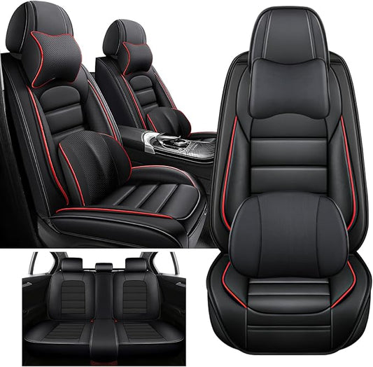 5 Seat Covers Fit for Acura Integra 2023-2026, Waterproof Premium Leather Automotive Accessories Seat Protectors Seat Cushions Wear-Resistant Car Seat Covers(Black&Red,Full Deluxe)
