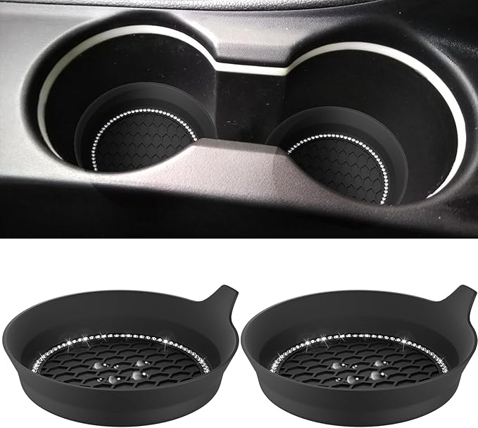2 PCS Car Cup Coasters, Universal Cup Holder Coaster for Car Accessories, Bling CupHolders Insert for Women Non-Slip Silicone Car Cup Holder Coasters