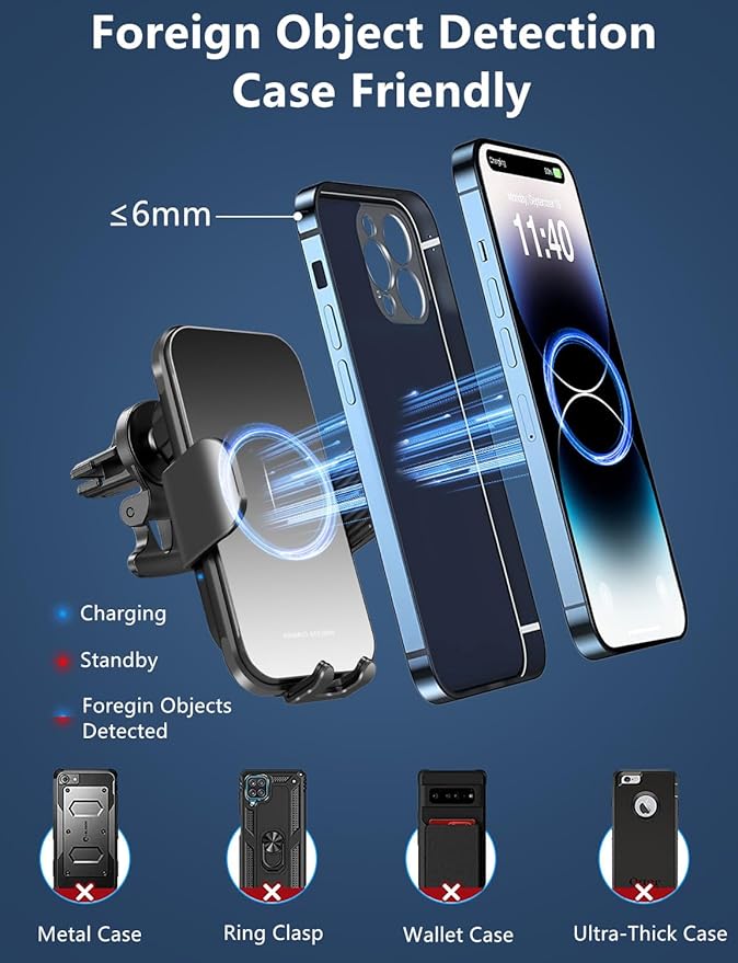 Wireless Car Charger for Samsung Galaxy Z Flip, 15W Charging [AUTO MOVING COIL], Dash Air Vent Auto-Clamping Car Phone Holder Charger Mount Wireless Charging for iPhone 17/16/15, Galaxy Z Flip 7/6/5/4