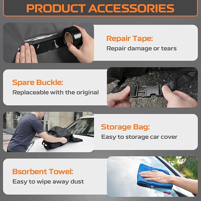 Kayme Heavy Duty Coupe Car Cover Waterproof All Weather for Automobiles, Outdoor Full Exterior Cover with Tape and Towel, Rain Snow Sun UV Protection, Fits Ford Mustang, Chevy Camaro etc.