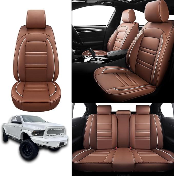 Seat Covers for Dodge ram 2500 2004-2011 | 5-Seats Leather Seat Covers, Easy to Install Automotive Seat Covers Full Set (Full Set, Coffee)
