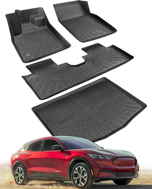 DiffCar® for Ford Mustang Mach E Floor Mats 2025 2024 2023 2022 2021 (NOT for Ford Mustang), All Weather Custom Fit for Mustang Mach E Accessories (Trunk Base Upper Only), TPE Car Rubber Mats for Car