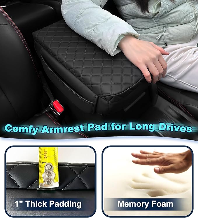 Armrest Cover for Toyota 4Runner Center Console Pad with Organizer Storage Pockets, Black Faux Leather Arm Rest Lid Protector Cushion Interior Accessories (2003-2009)