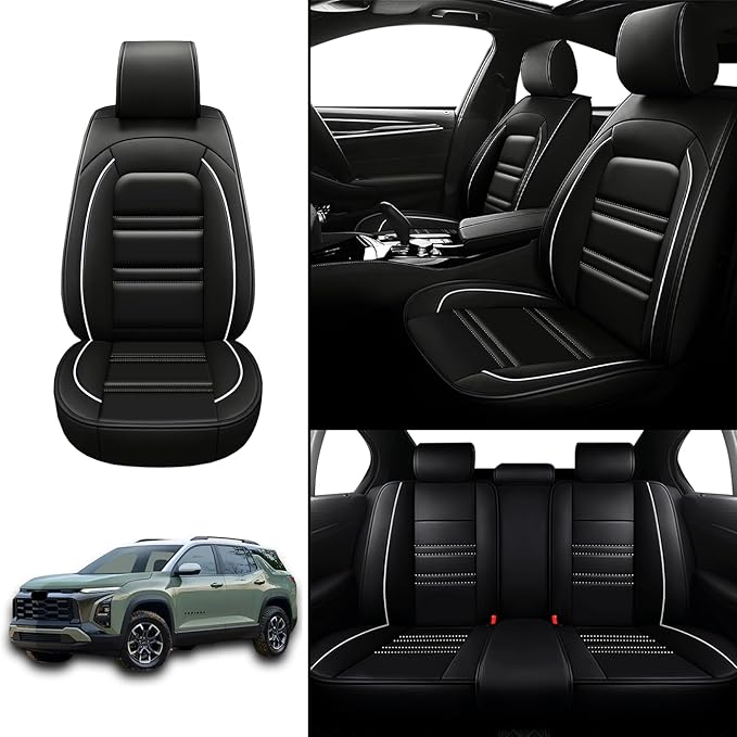 Seat Covers for Equinox 2005-2025 | 5-Seats Leather Seat Covers, Easy to Install Automotive Seat Covers Full Set (Full Set, Black&White Line)