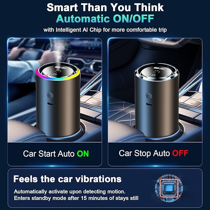 Smart Car Air Freshener Diffuser, Car Diffuser Air Fresheners Long Lasting with 100ml Capacity Essential Oil Last 6 Months, RGB Music Syncing Light, Auto On/Off, 5 Adjustable Car freshener, Freesia
