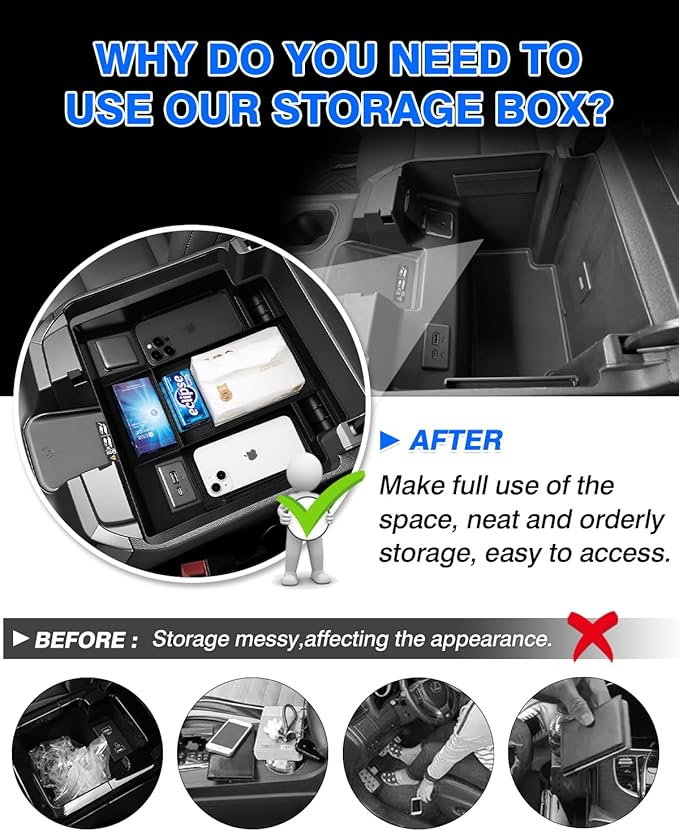 Autorder Center Console Organizer for 2022-2026 Chevy Chevrolet Silverado&Sierra 1500/2024-2026 Silverado&GMC Sierra 2500HD/3500HD Accessories Armrest Storage Box(Only Fit Full Console w/Bucket Seats)