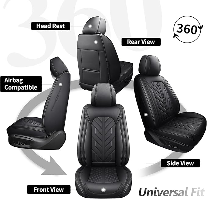 Tomatoman Car Seat Covers Full Set,Universal Automotive Breathable Leather Vehicle Cushion Full Coverage Protectors Fit for Most Cars SUV Pick-up Truck(Full Set/Black)