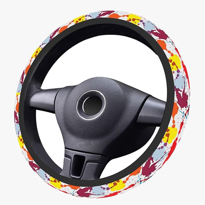 Unique Colorful Hippie Graffiti Steering Wheel Cover for Women Anti-Slip Universal Car Accessories 15 inch Steering Wheel Protector Fit Auto SUV Sedan Vans Trucks