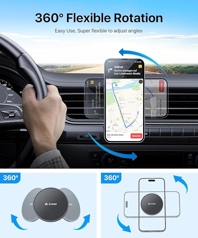 andobil for MagSafe Car Mount [Upgraded Strongest Magnet] Magnetic Phone Holder for Car Vent 360 Adjustable Magnetic Car Phone Holder Mount for iPhone 17 Pro Max 16 15 14 13 Plus Mini (Carbon Fiber)