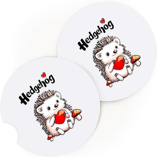 2 Pack Hedgehog Car Cup Holder Coaster, Cute Hedgehog Car Interior Accessories Drink Coaster for Women & Men, Hedgehog Lovers Themed Gifts Stuff Accessories Things Merchandise Items!