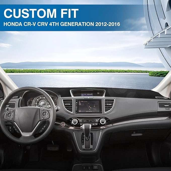 KUST Car Dash Cover for Honda CR-V CRV 2012-2015 2016 Polyester Non-Slip Dashboard Cover Center Console Dash Cover Interior Accessories for Honda CRV CR-V Custom Fit Dash Mat Sunshade No Glare Black