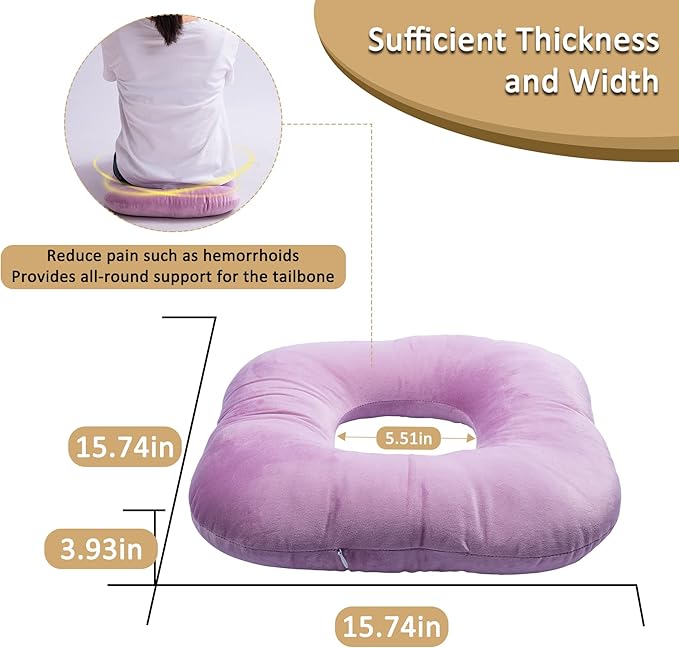 Donut Pillow for Tailbone Pain Relief, Wheelchair Cushion for Hemorrhoids and Bed Sores, Pregnancy, Donut Pillow Suitable for Office, Long Travel, Car and Home Sofa