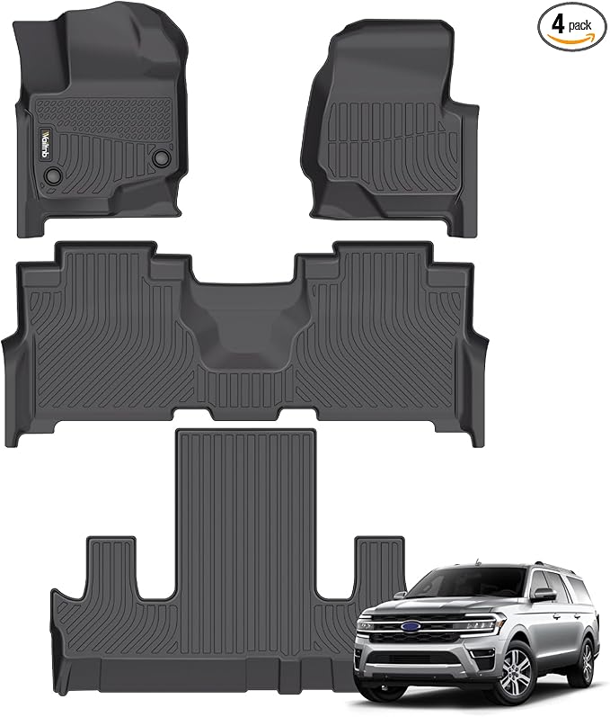 Wailtnb-All Weather Floor Mats for Ford Expedition Max Bucket 2021-2024 7 Seat Liners Custom Fit Ford Expedition Max Bucket 2021-2024 7 Seat Waterproof Durable Easy to Clean Accessories