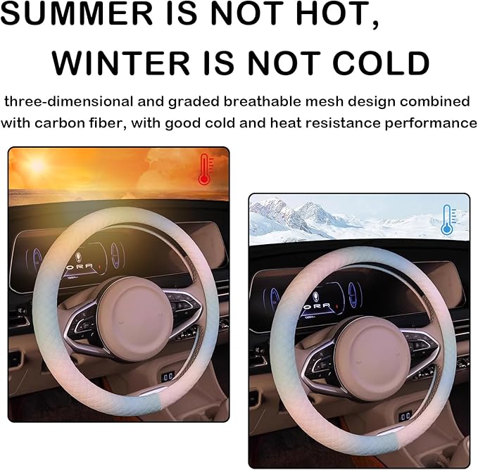 Steering Wheel Cover, with Non-Slip Lining, Cool in Summer Warm in Winter for Men Women, 14.5-15 Inch Non-Slip Breathable Leather Car Steering Wheel Protector