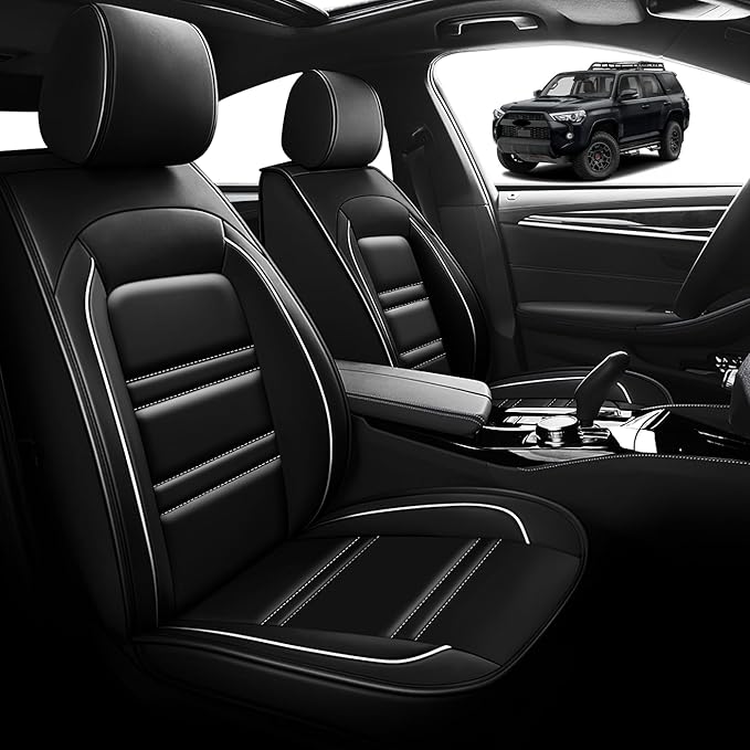 Seat Cover for Toyota 4runner 1991-2025 | Car Seat Covers Front Seats, Waterproof Seat Protectors, Automotive Front Seat Covers (Front Seat, Black&White Line)
