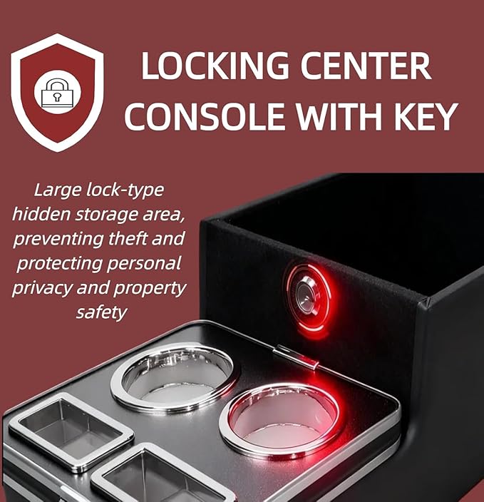 Universal Center Console Between Seat for Minivans, SUVs, Middle Van Console Floor Console Organizer Storage Box (with Locking Design)