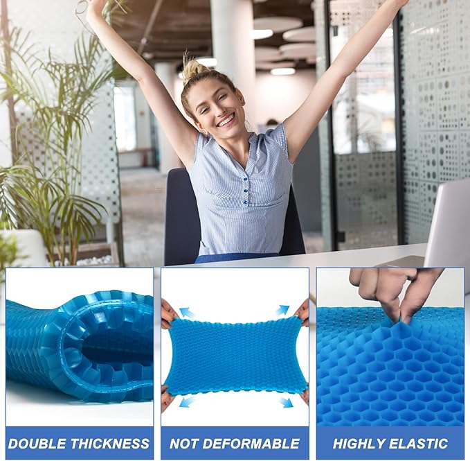 Gel Seat Cushion for Long Sitting - 18.5" x 17" x 1.4" (Large＆Soft) Gel Cushion for People Over 100 lbs, Pressure Relief Cushions for Office Chair, Egg Cushions for Wheelchair, Seat Pad for Car