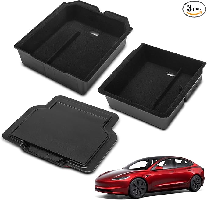 YHTAUTO Center Console Organizer Tray Fit 2024 2025 Tesla Model 3 Highland, Armrest Drawer Organizer, Armrest Hidden Compartment Storage Box, Center Console Tray, Model 3 Highland Accessories 3PCS