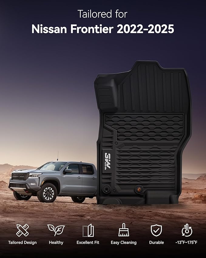 3W Floor Mats & Truck Bed Mat for Nissan Frontier 2025 2024 2023 2022 Crew Cab(NOT for 2nd with Under Seat Speaker), All Weather TPE Custom Fit Car Liner for Frontier