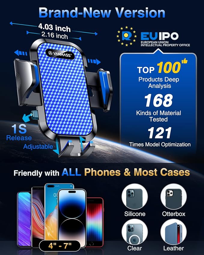 VANMASS [Upgraded] Car Vent Phone Holder Mount Compatible for iPhone 13 Pro Max 12 11 X Xr Xs 8 7 Plus Mini Se Android Mobile Cell Smartphone Universal Vehicle Handsfree Easy Clamp Clip Cradle，Blue