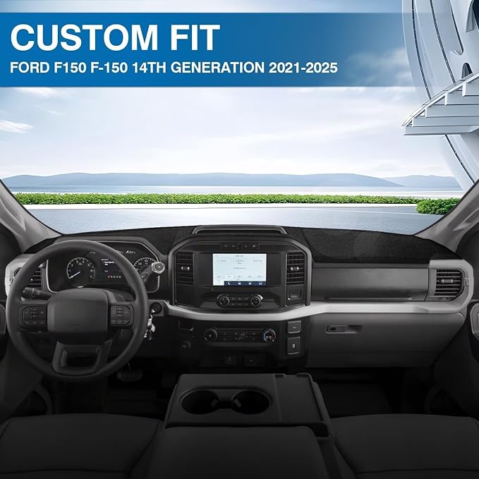 KUST Car Dash Cover for Ford F150 F-150 2021 2022 2023 2024 2025 2026 Polyester Dashboard Cover Non-Slip Center Console Dash Cover Dashboard Mat Sunshade No Glare Black