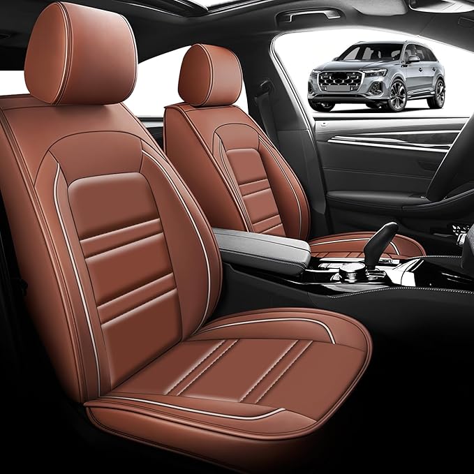 Seat Cover for Audi q7 2017-2025 | Car Seat Covers Front Seats, Waterproof Seat Protectors, Automotive Front Seat Covers (Front Seat, Coffee)