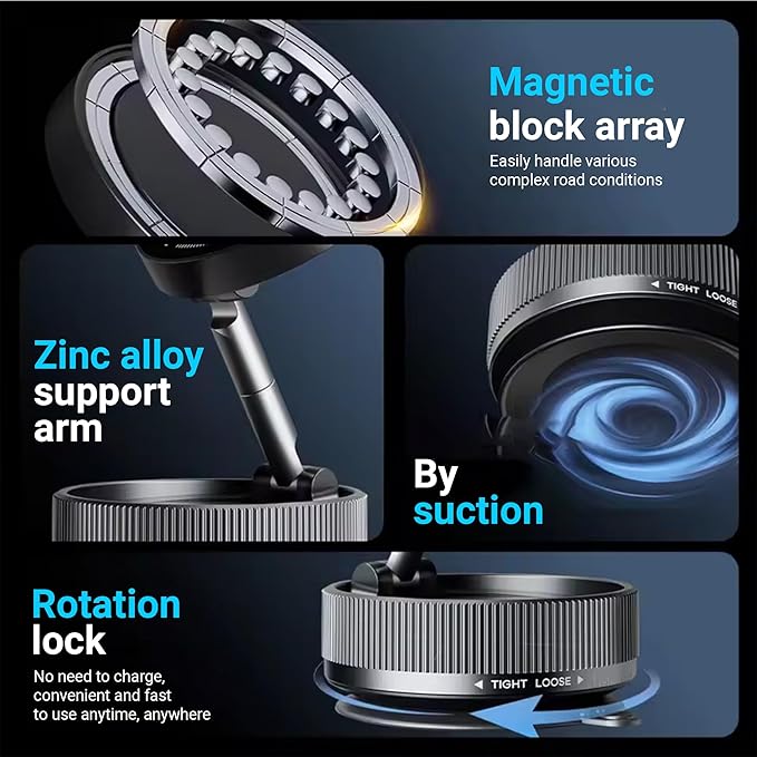 2026 Model Magnetic Car Phone Holder – Strong Suction Cup Car Mount for iPhone & Android, 360° Rotating Dashboard & Windshield Phone Stand, Cell Phone Holder Car Accessories (Black)