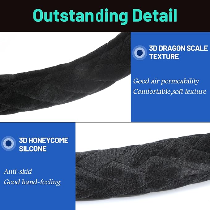 17.5-18 Inch Truck Steering Wheel Cover Velvet Wheel Semi-Truck Comfy Grip Cover with 3D Honeycomb Anti-Slip Design Car Accessory, Fits RV, Big Rig and Classic Car(Black, Fashion Style)