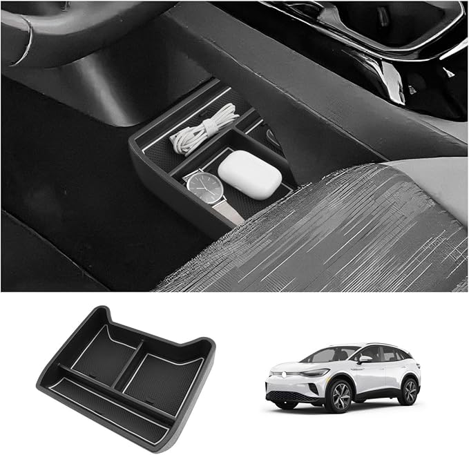 LUWU 2025 ID4 Lower Center Console Tray Storage Box for 2021 2022 2023 2024 2025 ID.4 Accessories 2025 ID 4 Armrest Console Organizer ABS Material White-trim