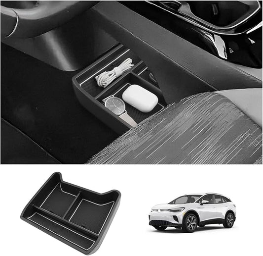 LUWU 2025 ID4 Lower Center Console Tray Storage Box for 2021 2022 2023 2024 2025 ID.4 Accessories 2025 ID 4 Armrest Console Organizer ABS Material White-trim