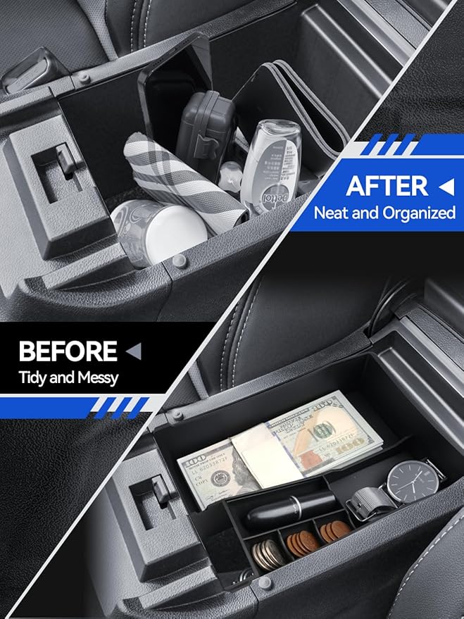 for Outback 2pcs Center Console Organizer Subaru Outback & Legacy 2021-2024 2025 Accessories Armrest Tray Middle Storage Box Insert Container Durable ABS Plastic (Upper & Lower 2 Packs Black)