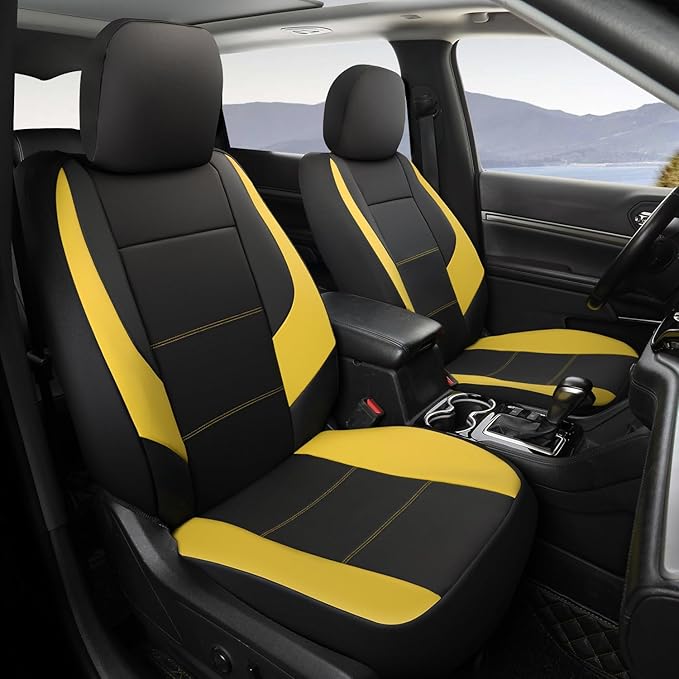 GIANT PANDA Front Car Seat Cover for Jeep, Leather Bucket Seat Covers Custom Fit Jeep Grand Cherokee Wrangler Compass Gladiator Wagoneer Renegade Liberty Patriot (Yellow+Black)