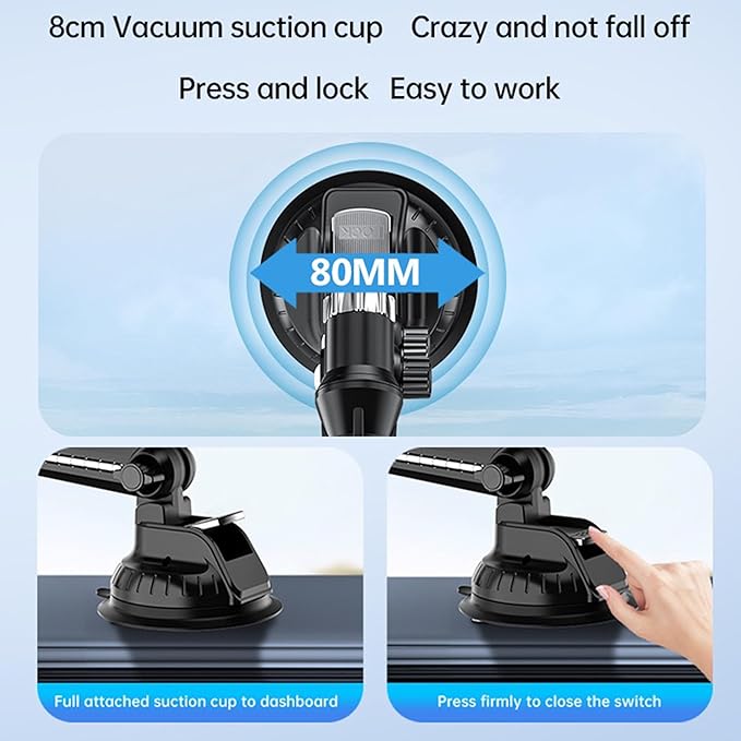 5 in 1 Tablet Holder for Car, Windshield+Dash Car iPad/Phone Mount with Strong Suction Cup & Large Clamp, for Most Phones and Tablets, for Driver & Front Passenger, Adjustable, Upgrade (Black)