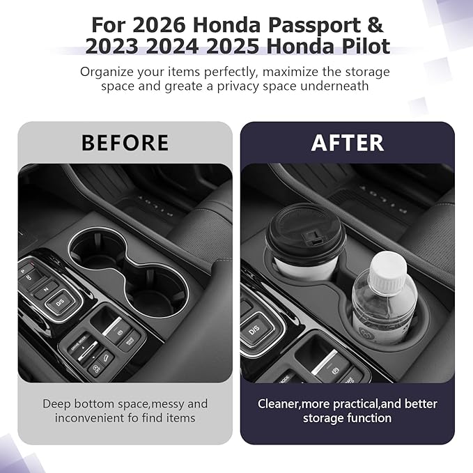 LUWU 2026 Passport Center Console Cup Holder Compatible with 2023 2024 2025 Pilot & 2026 Passport Interior Accessories Center Console Silicone Cup Holder Insert 2025 Pilot Accessories Black